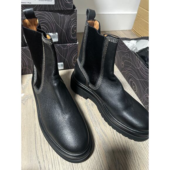 Homers Platform Chelsea Pull On Leather Boots Size 10 Sleek Black - Picture 1 of 4